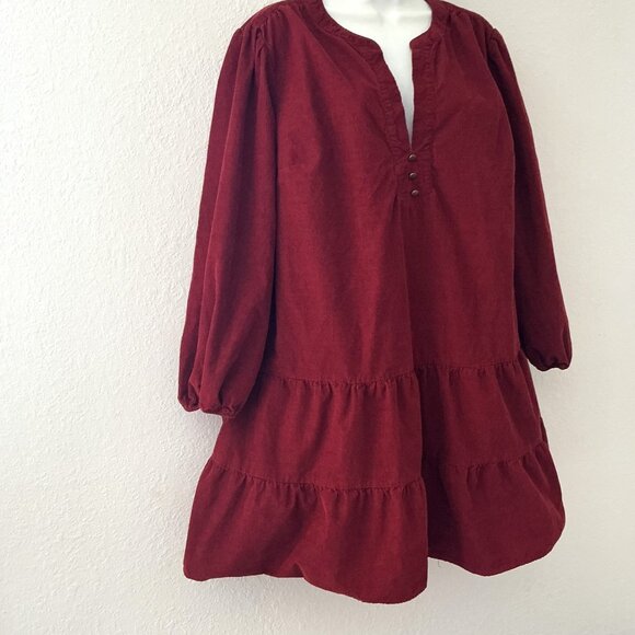 CRANBERRY WOVEN TIERED DRESS HOLIDAY CASUAL PLUS SIZE XXL-20 GUC - Picture 7 of 14